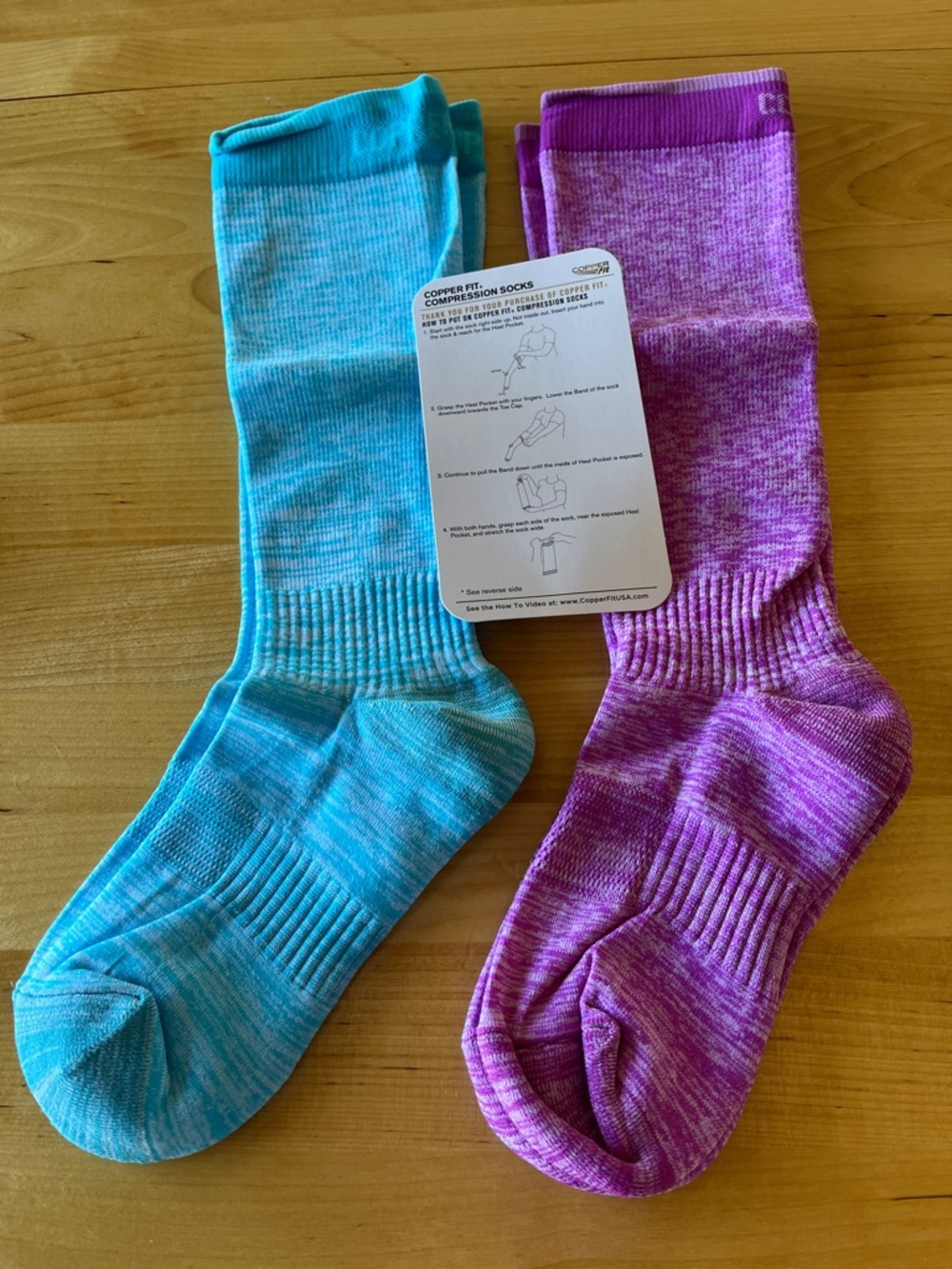 Copper Fit Women's Compression Crew Socks - Turquoise & Purple 2 pairs